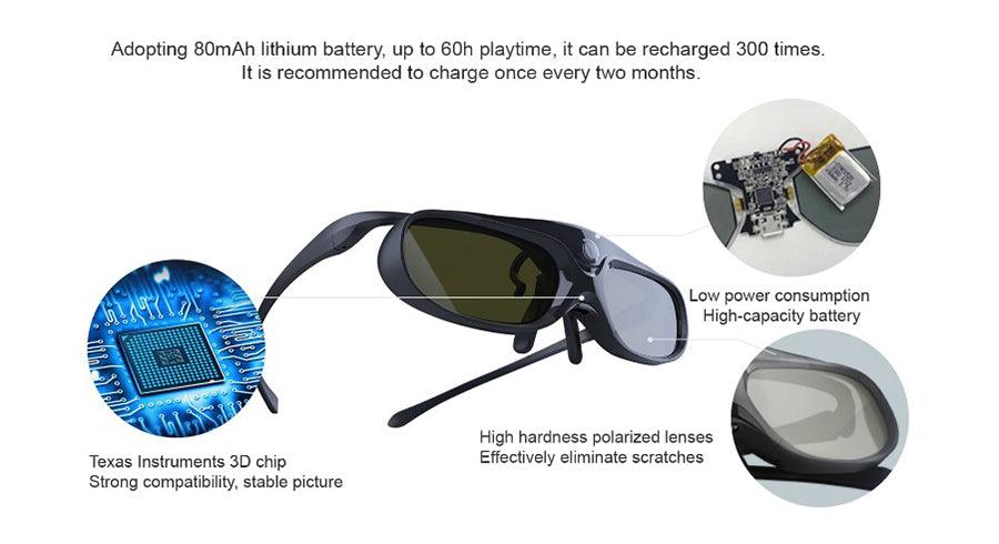 3D Glass DLP-Link Active Shutter LCD 3D Glasses (Rechargeable) - Hollywood Box