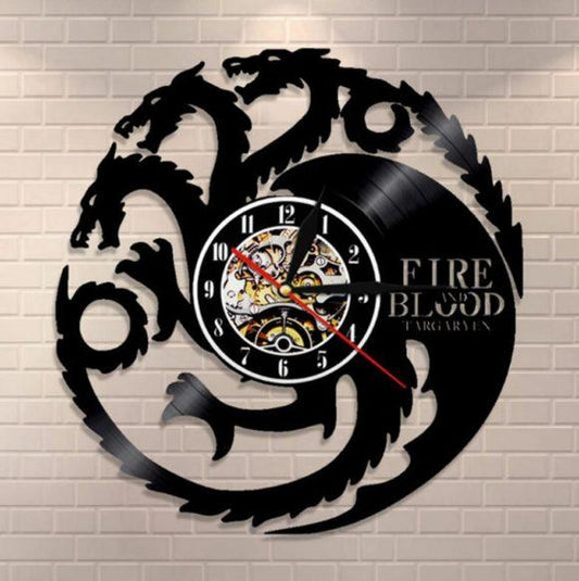 GAME OF THRONES FIRE AND BLOOD HANDMADE VINYL WALL CLOCK - Hollywood Box